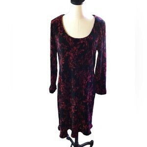 HD in Paris Anthropologie Dress Size Large P Black Red Ribbed Velour Longsleeve